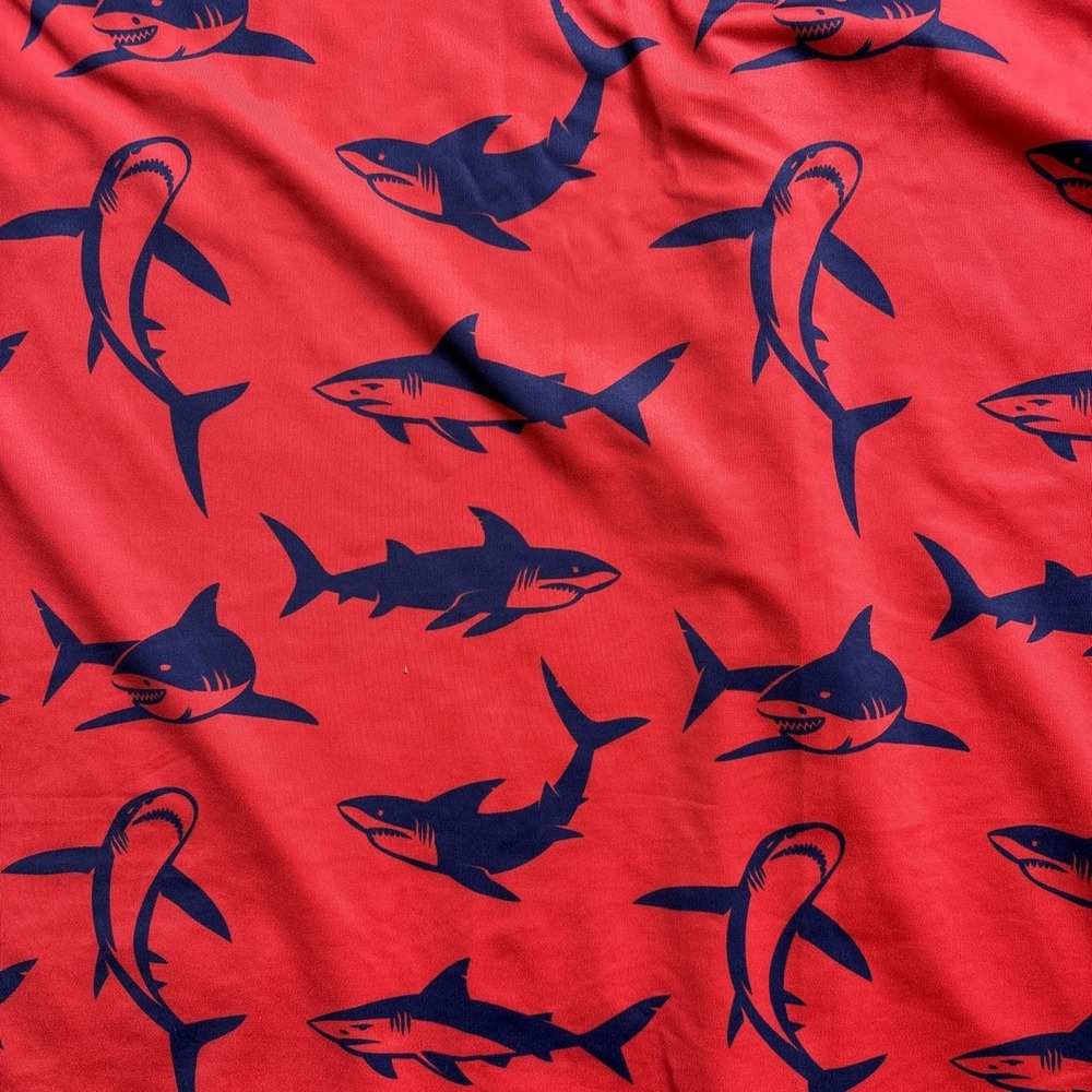 Waggle Polo Shirt Men's Large Red Shark Print Golf Performance Stretch Ocean‎ - Picture 5 of 8